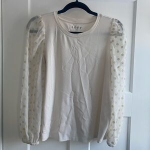 LOFT White Polka Dot Sleeve Women's Top